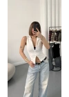 Lea Kolsuz Fermuarlı Bluz - Beyaz