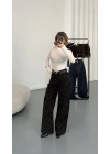 Kitty Taşlı Bol Paça Jean - Füme