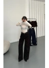 Kitty Taşlı Bol Paça Jean - Füme