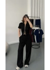 Rena Fermuarlı Crop Takım - Siyah