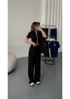 Rena Fermuarlı Crop Takım - Siyah