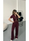 Rena Fermuarlı Crop Takım - Bordo