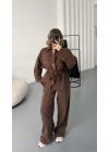 Belin Fermuarlı Tencel Takım - Kahve