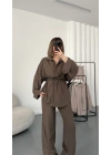 Tina Bel Büzgülü Gömlek Takım - Kahve