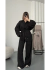 Tina Bel Büzgülü Gömlek Takım - Siyah