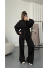Tina Bel Büzgülü Gömlek Takım - Siyah
