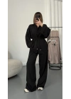 Tina Bel Büzgülü Gömlek Takım - Siyah