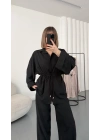 Tina Bel Büzgülü Gömlek Takım - Siyah