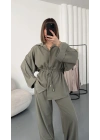 Tina Bel Büzgülü Gömlek Takım - Haki