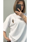 Bear Nakışlı Oversize Tshirt - Beyaz