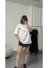 Bear Nakışlı Oversize Tshirt - Beyaz