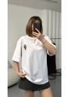 Bear Nakışlı Oversize Tshirt - Beyaz
