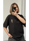 Bear Nakışlı Oversize Tshirt - Siyah