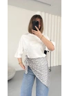 Nila Parçalı Tshirt - Beyaz