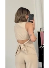 Linda Crep Takım - Bej