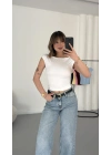 Moon Sırt Dekolte Crop - Beyaz