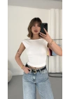 Moon Sırt Dekolte Crop - Beyaz
