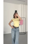Moon Sırt Dekolte Crop - Sarı