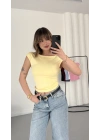 Moon Sırt Dekolte Crop - Sarı