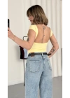 Moon Sırt Dekolte Crop - Sarı