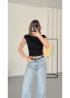 Moon Sırt Dekolte Crop - Siyah