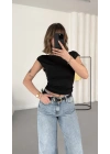 Moon Sırt Dekolte Crop - Siyah