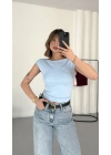Moon Sırt Dekolte Crop - Mavi
