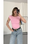 Moon Sırt Dekolte Crop - Pembe