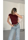 Moon Sırt Dekolte Crop - Bordo