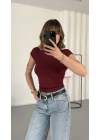 Moon Sırt Dekolte Crop - Bordo