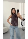 Puantiyeli Sırt Dekolte Bluz - Kahve