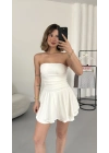 Straplez Şortlu Elbise - Beyaz
