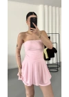 Straplez Şortlu Elbise - Pembe