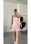 Straplez Şortlu Elbise - Pembe