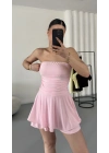 Straplez Şortlu Elbise - Pembe