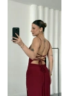 Martha İp Askılı Elbise - Bordo