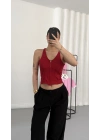 Maisy Fermuarlı Crop - Kırmızı