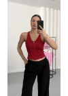 Maisy Fermuarlı Crop - Kırmızı