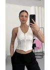 Maisy Fermuarlı Crop - Beyaz