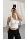 Maisy Fermuarlı Crop - Beyaz