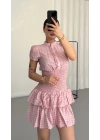 Ekoseli Gömlek Elbise - Pembe