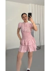 Ekoseli Gömlek Elbise - Pembe