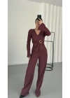 Kruvaze Tokalı Takım - Bordo