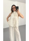 Puantiyeli Halter Takım - Bej