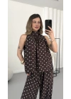 Puantiyeli Halter Takım - Kahve