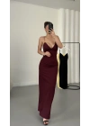 Kanye İp Askılı Elbise - Bordo
