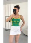 Brasil Baskılı Crop - Yeşil