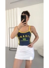 Brasil Baskılı Crop - Lacivert