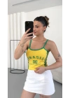 Brasil Baskılı Crop - Sarı