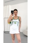 Brasil Baskılı Crop - Beyaz